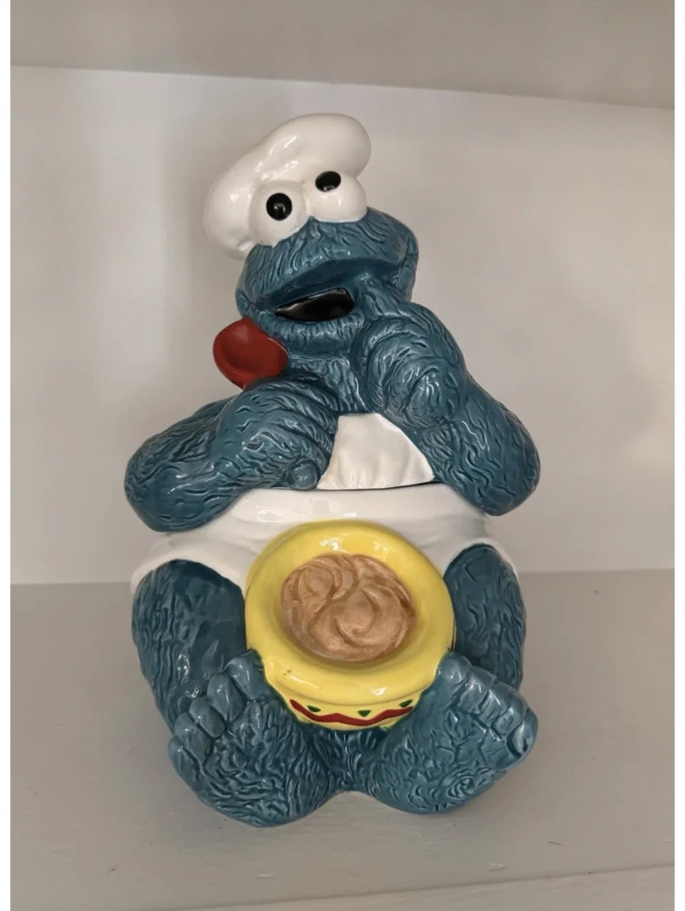 Vintage 1993 Jim Henson Sesame Street Cookie Monster ceramic cookie jar w/ lid